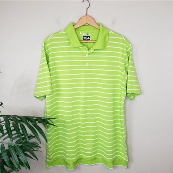 Adidas | Climalite Bright Green Striped Polo Size Large - Picture 1 of 5